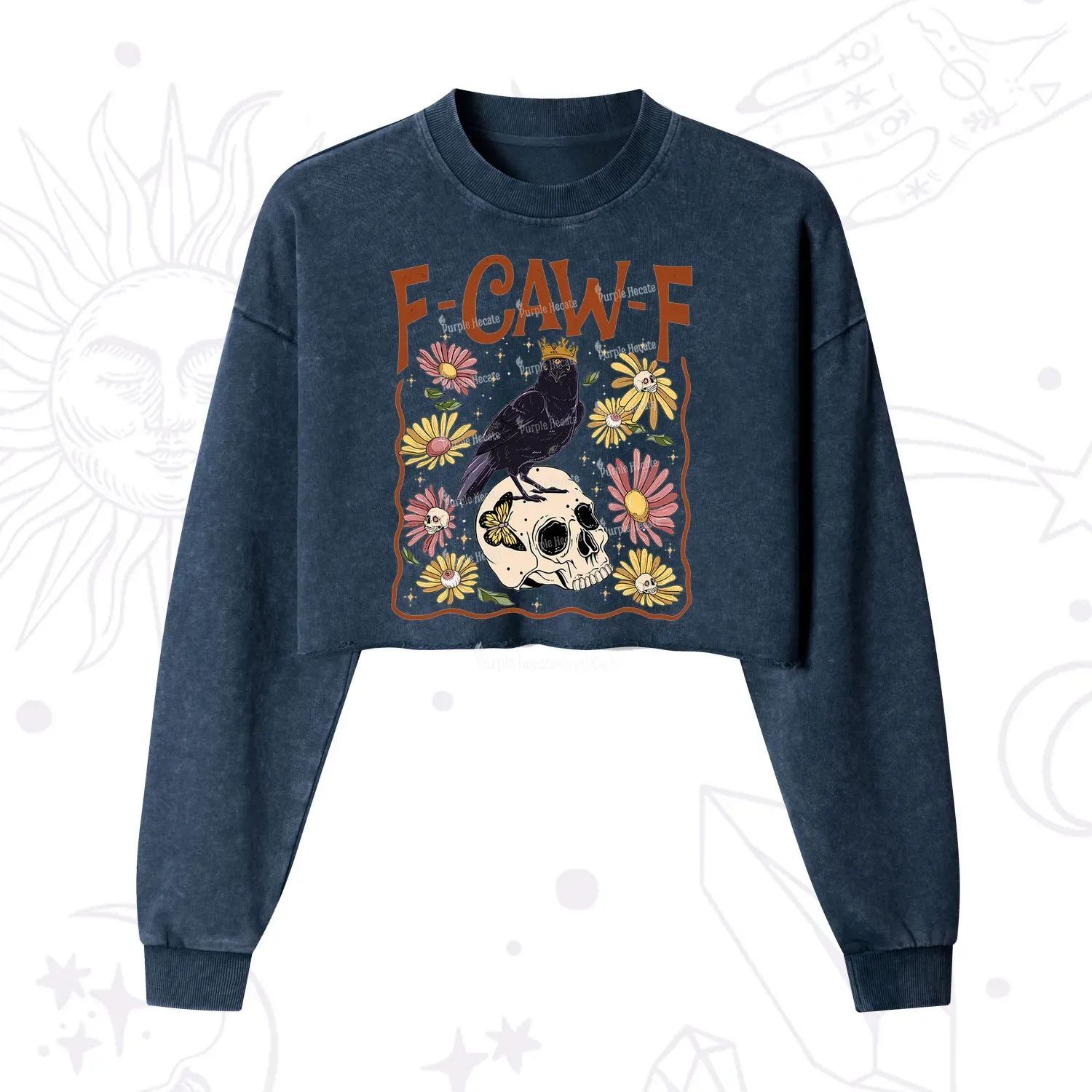 Purplehecate Funny F-Caw-F Crow Cropped Washed Sweatshirt