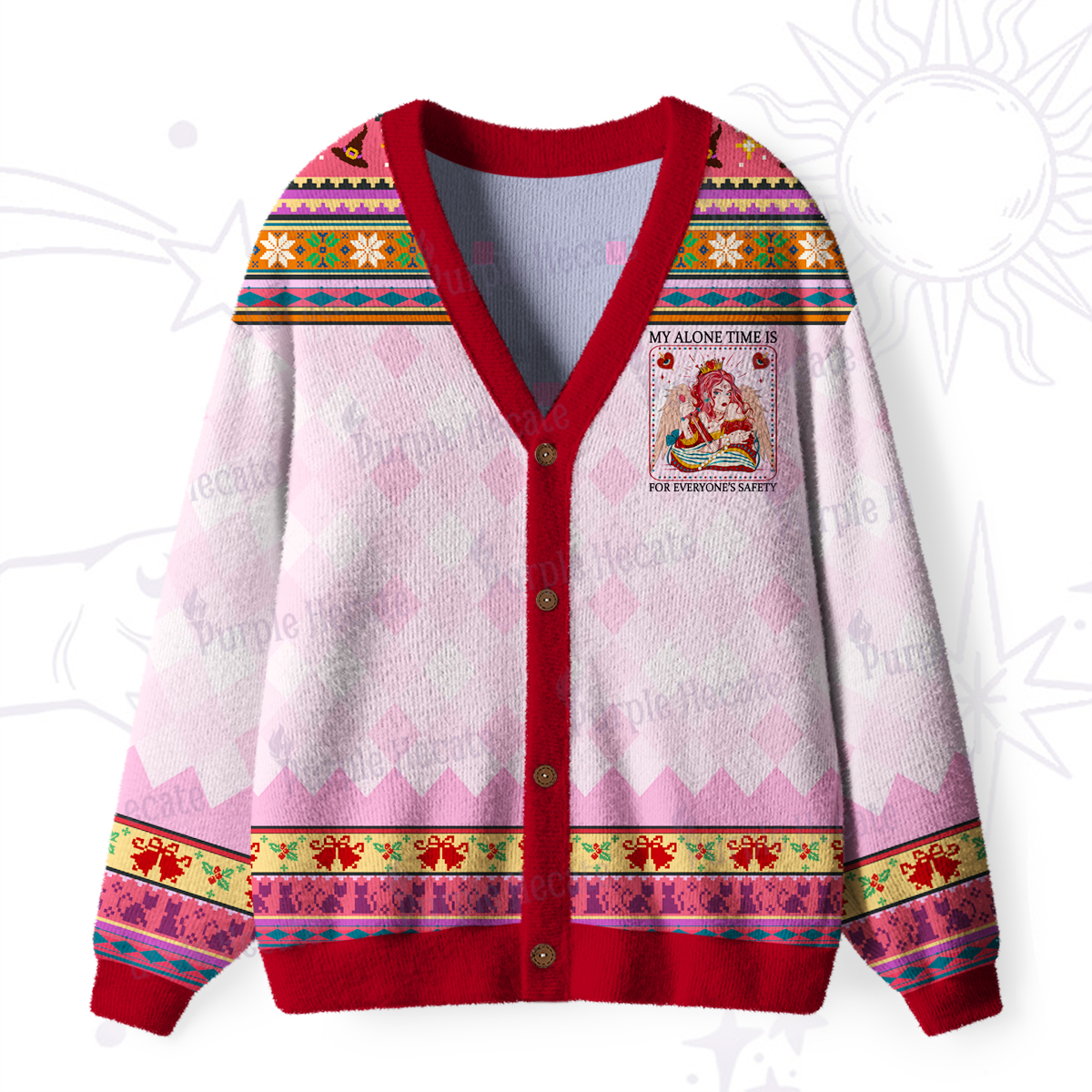 Purplehecate My Alone Time Is For Everyone's Safety Ugly Cardigan Sweaters