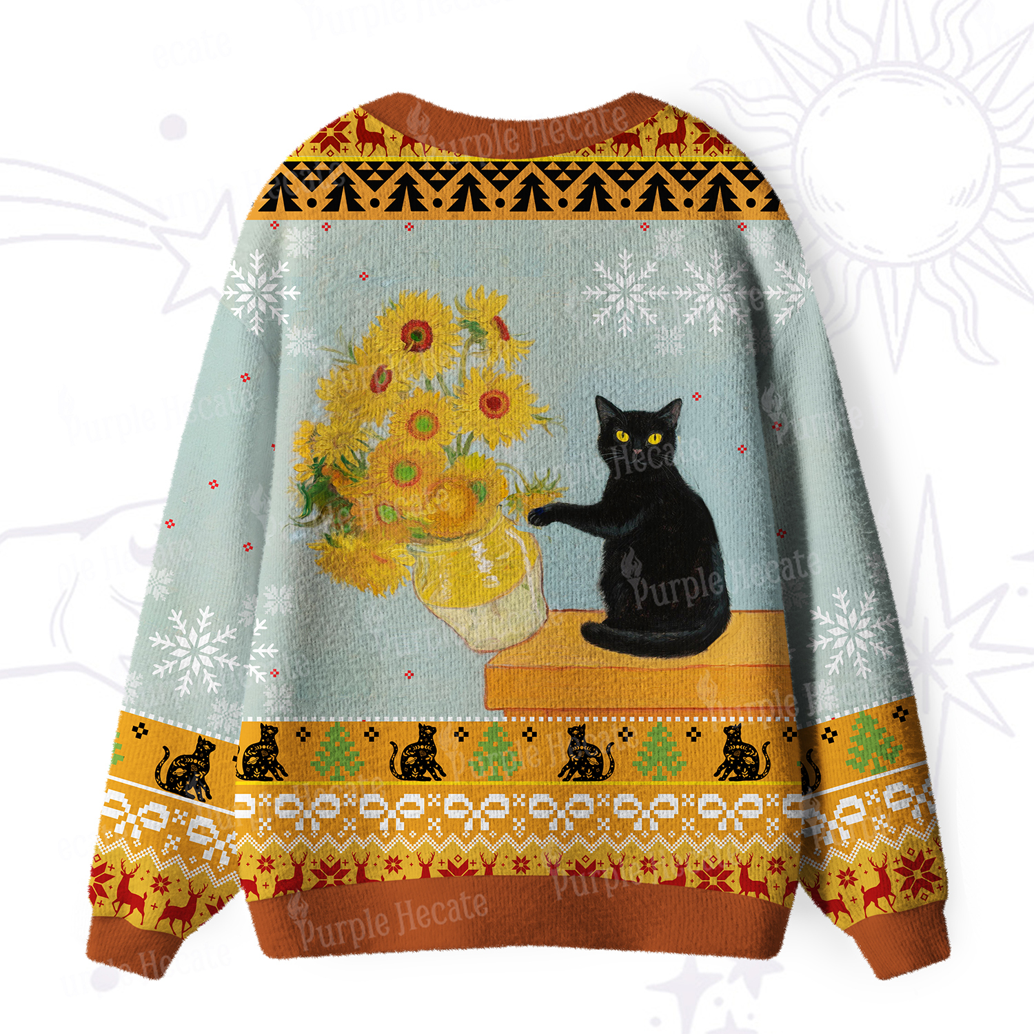 Purplehecate Sunflower Cat Ugly Cardigan Sweaters
