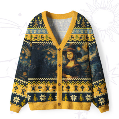 Purplehecate Mona Lisa Under the Starry Sky Ugly Cardigan Sweaters