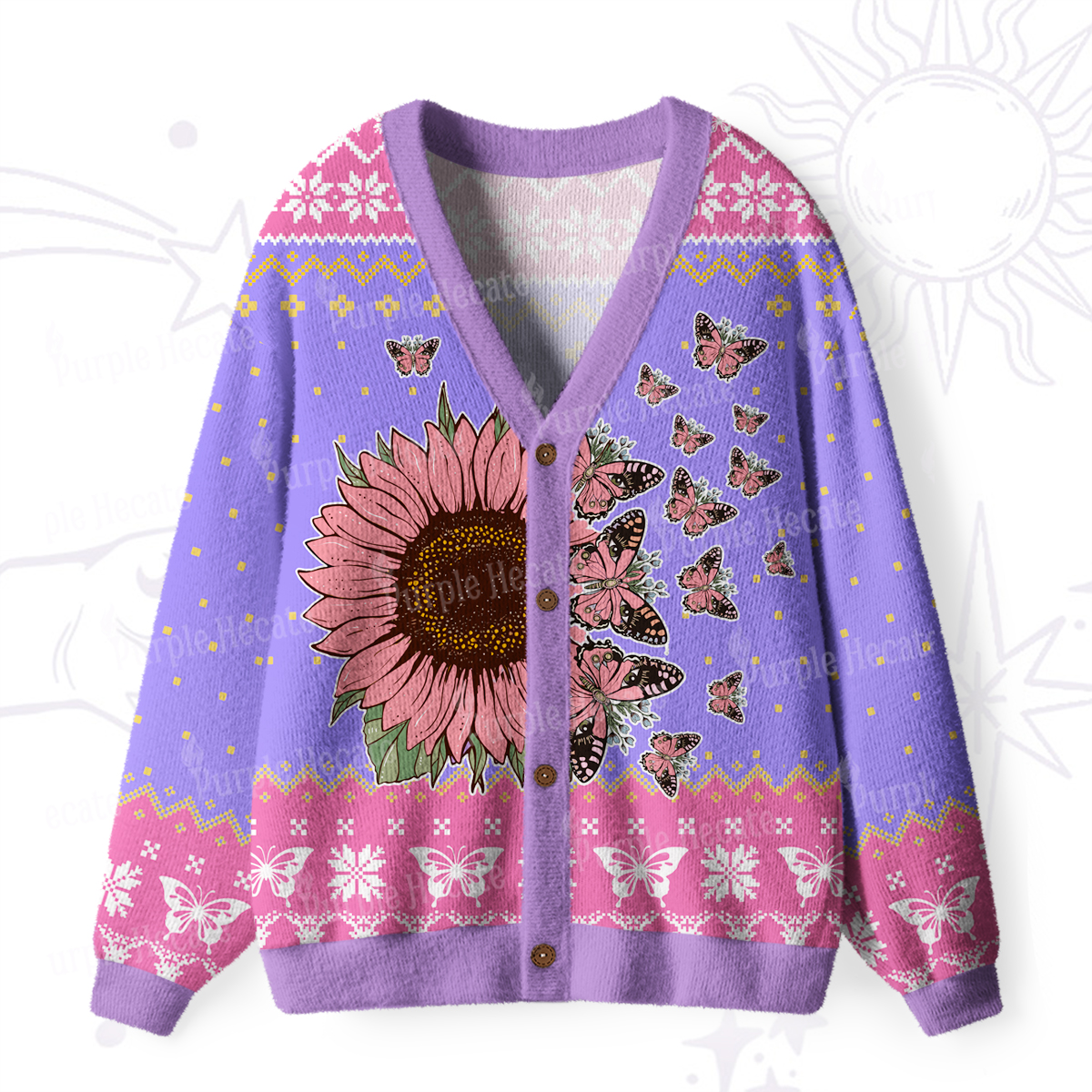 Purplehecate Enchanted Sunflower Garden Ugly Cardigan Sweaters