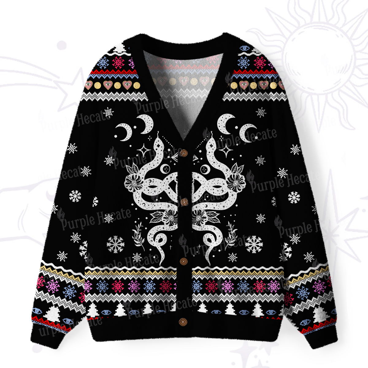 Purplehecate Lunar Serpent Alchemy Ugly Cardigan Sweaters