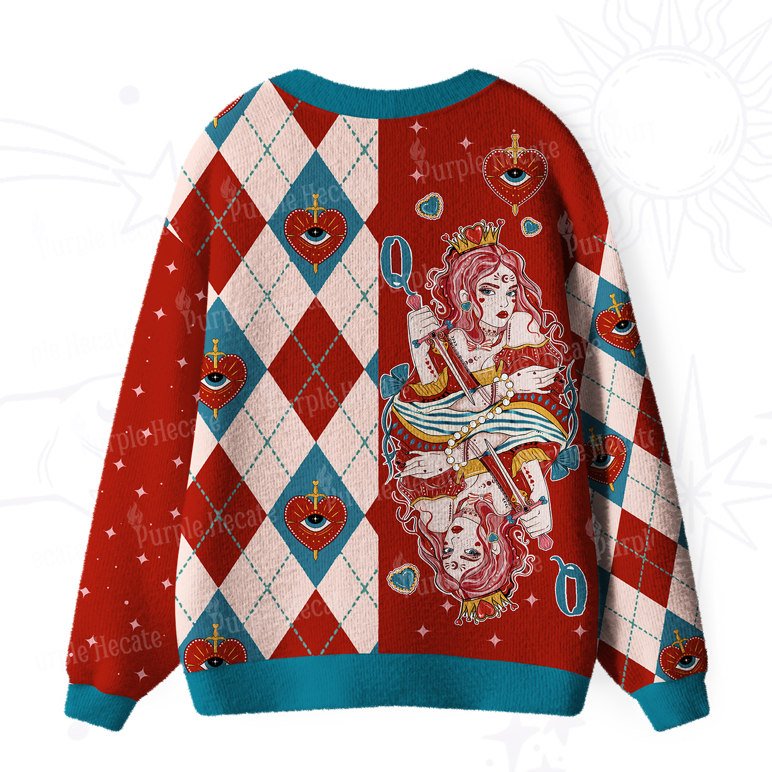 Purplehecate Queen of Hearts Ugly Cardigan Sweaters