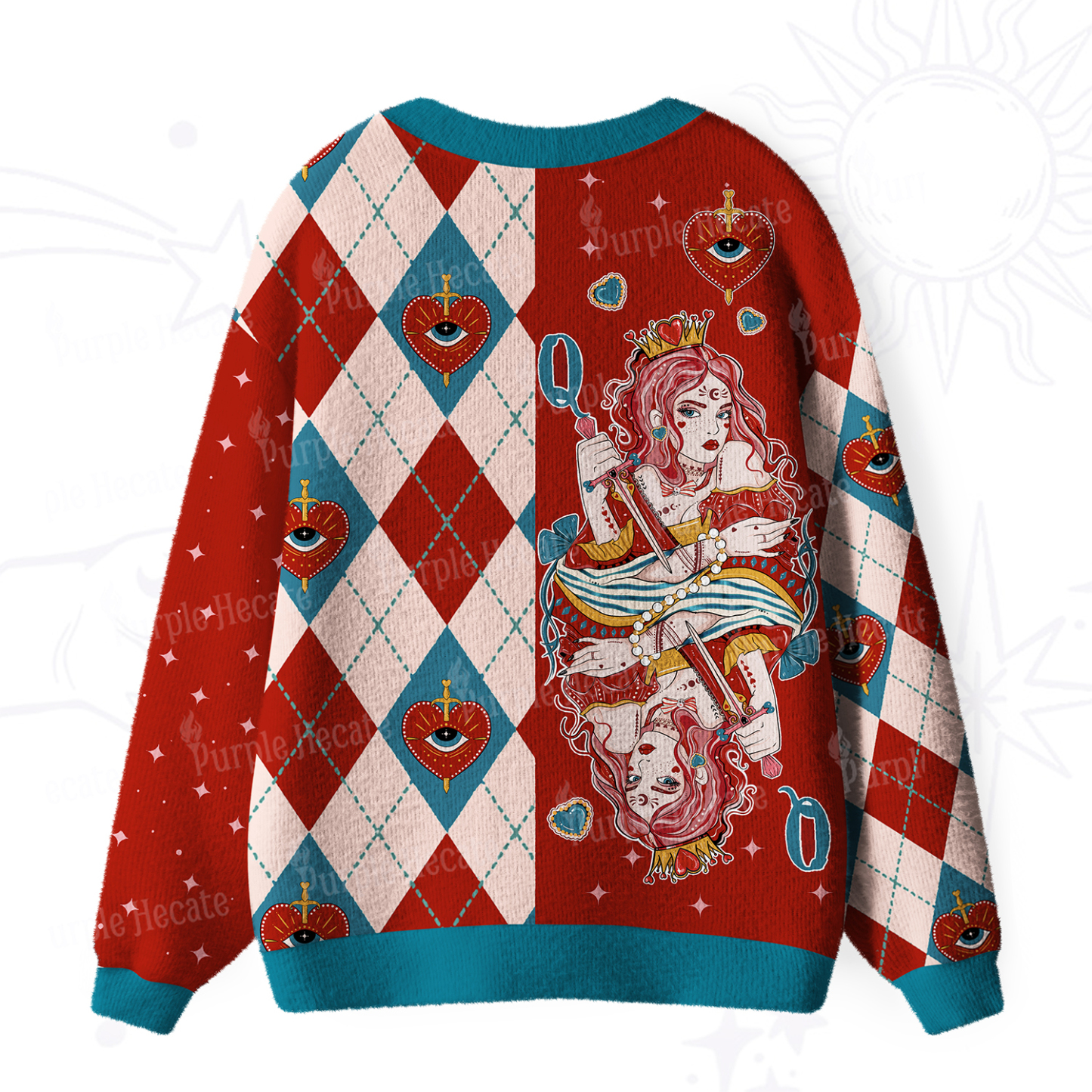 Purplehecate Queen of Hearts Ugly Cardigan Sweaters