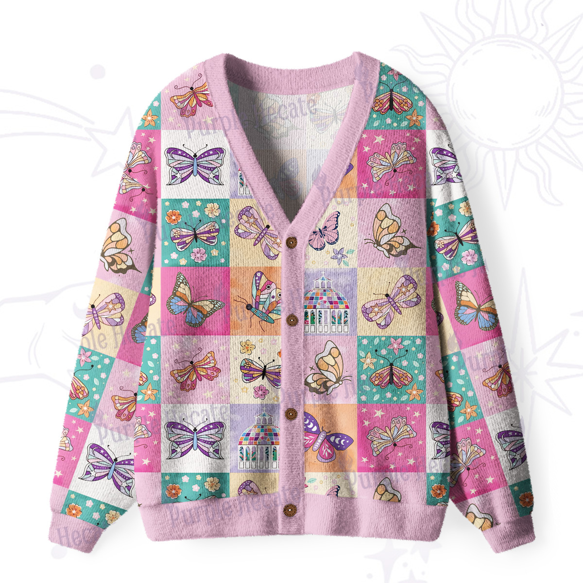 Purplehecate Dreamy Butterfly Garden Ugly Cardigan Sweaters
