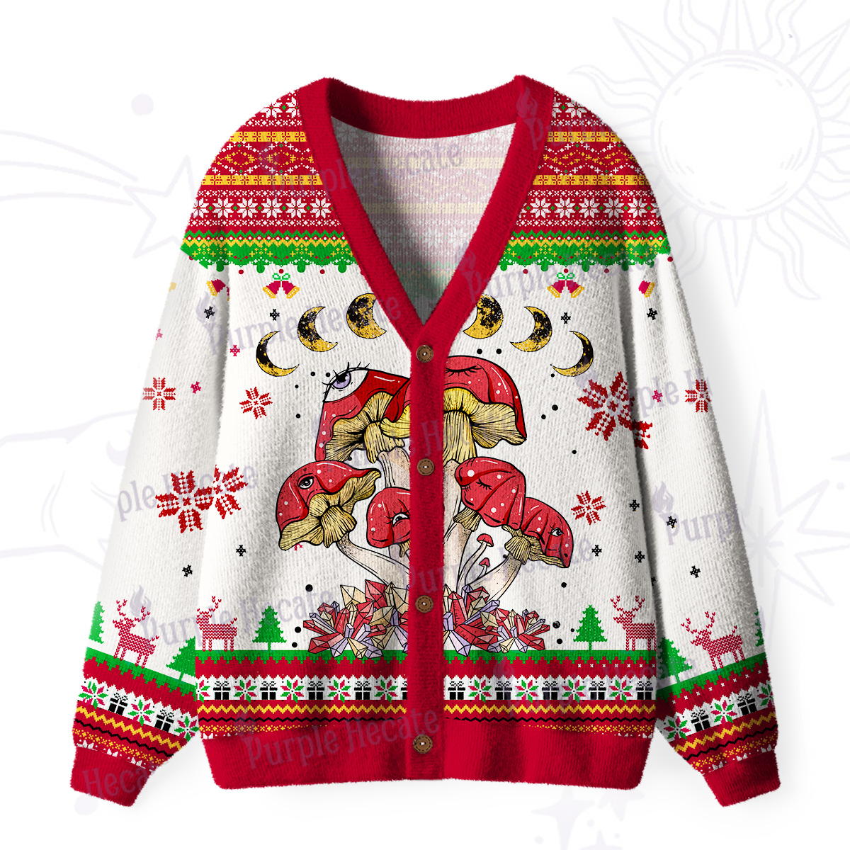 Purplehecate Magic Mushroom Ugly Cardigan Sweaters