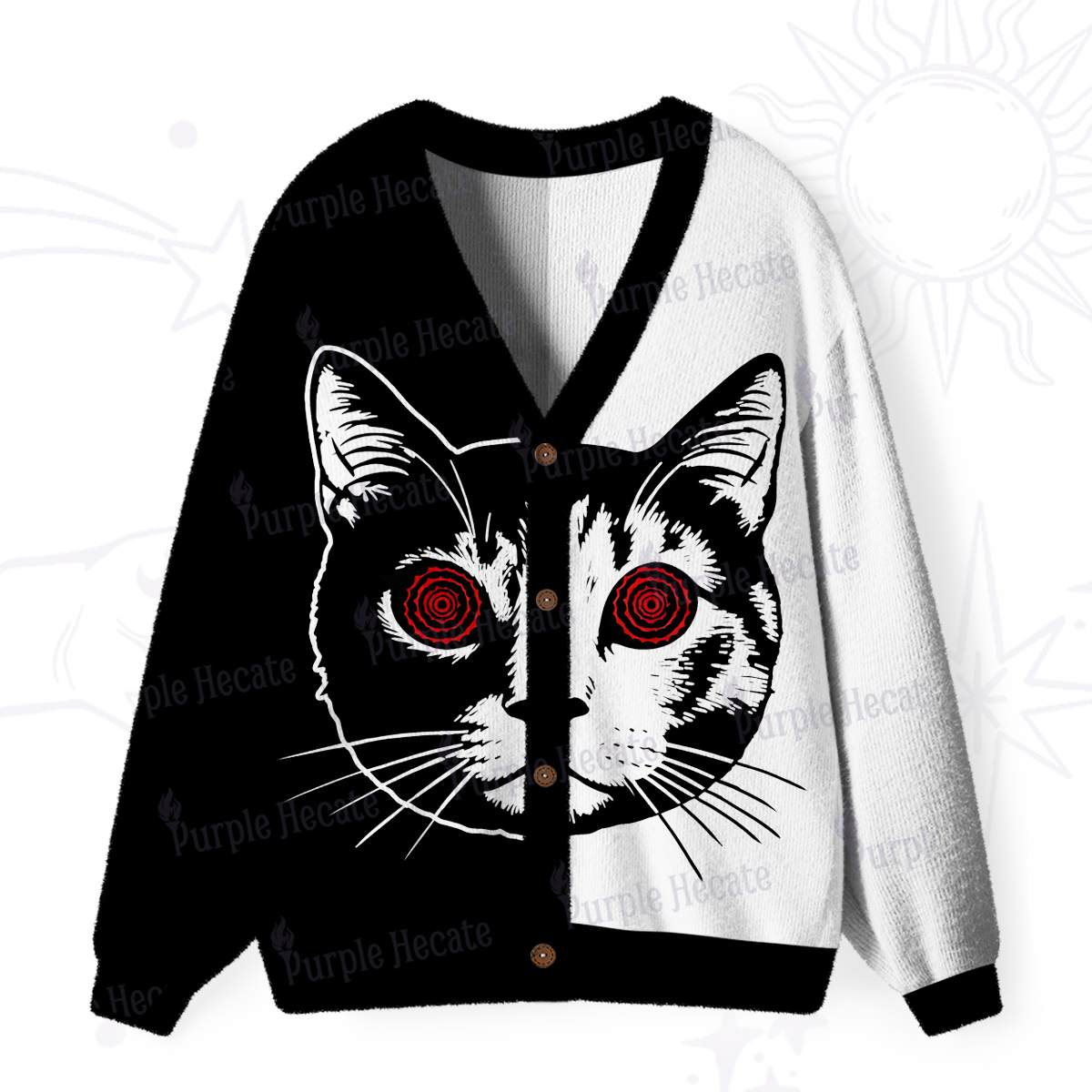 Purplehecate Hypnotic Cat Cardigan Ugly Cardigan Sweaters