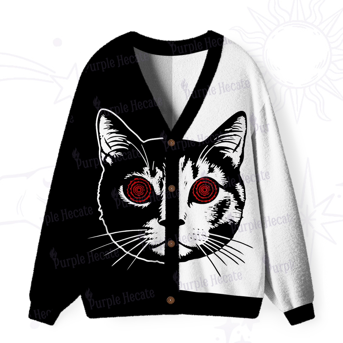 Purplehecate Hypnotic Cat Cardigan Ugly Cardigan Sweaters