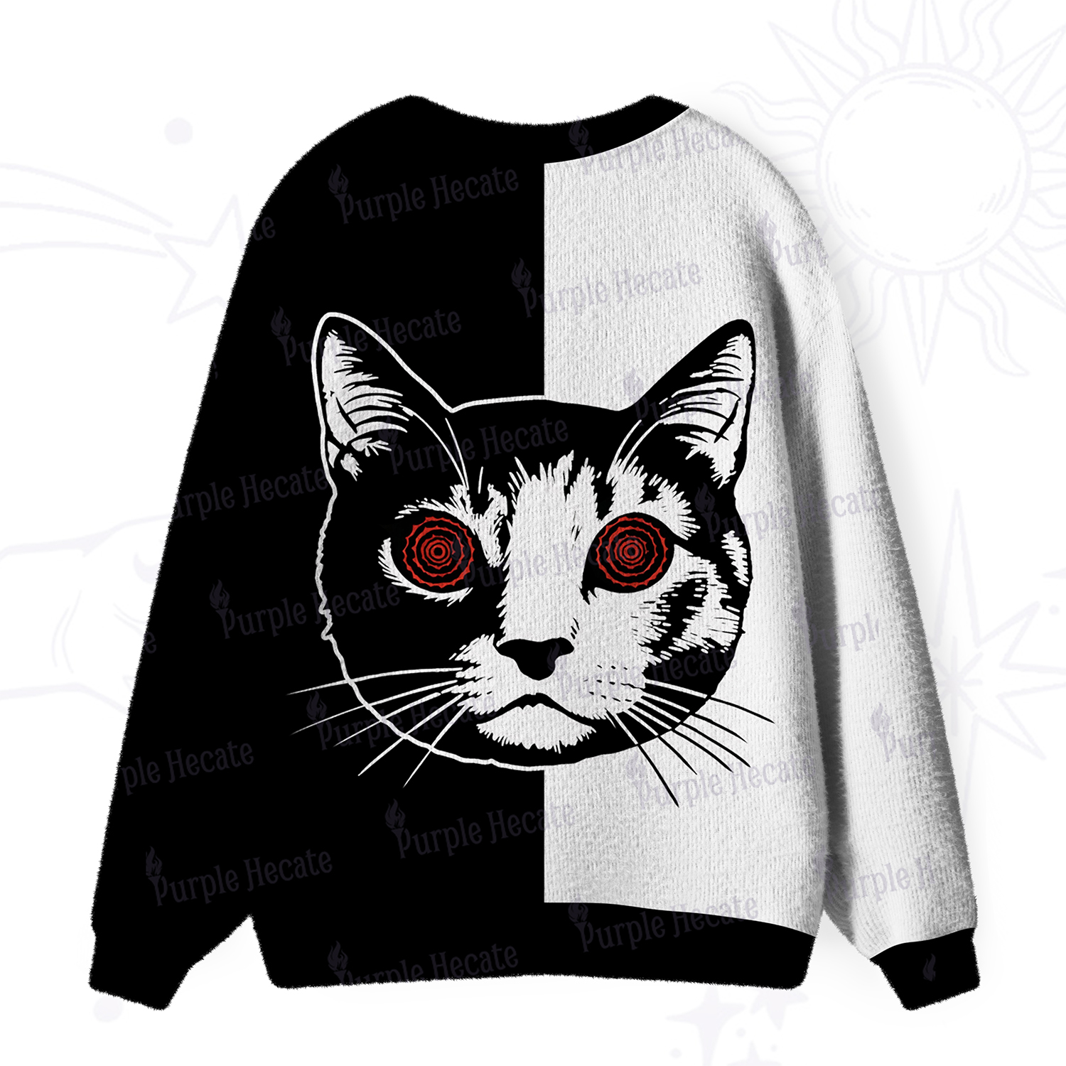 Purplehecate Hypnotic Cat Cardigan Ugly Cardigan Sweaters