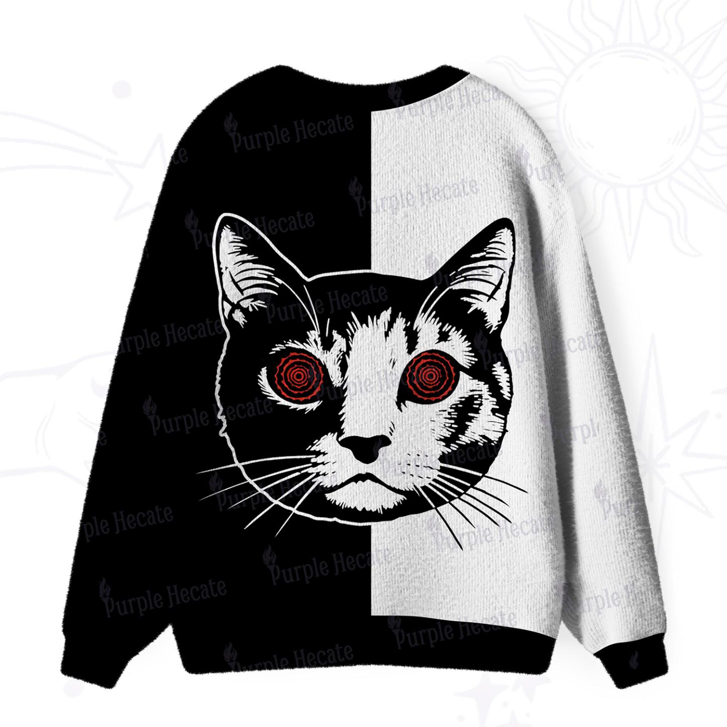 Purplehecate Hypnotic Cat Cardigan Ugly Cardigan Sweaters