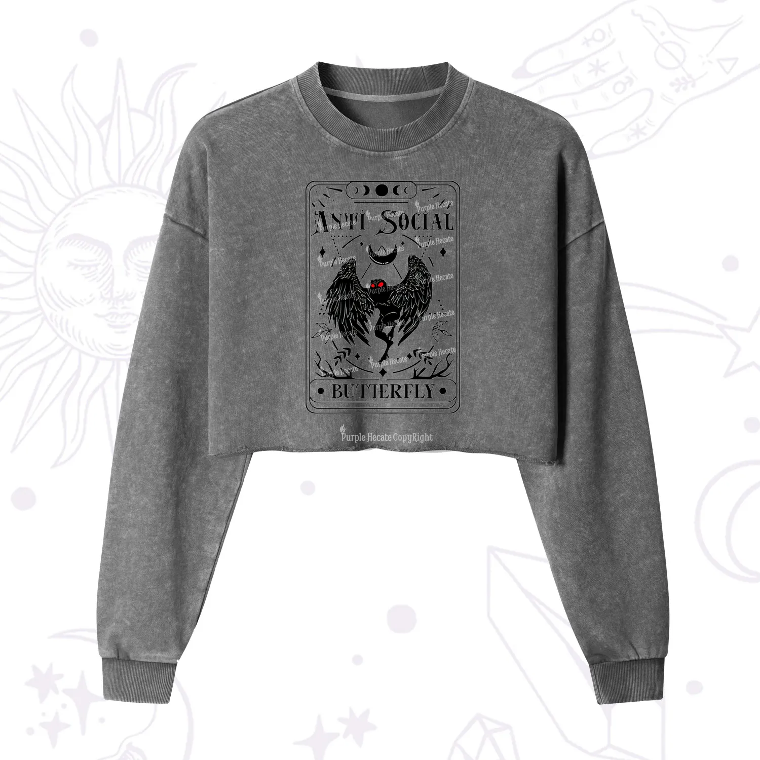 Purplehecate The Antisocial Butterfly Oracle Card Cropped Washed Sweatshirt
