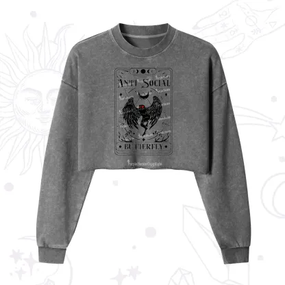 Purplehecate The Antisocial Butterfly Oracle Card Cropped Washed Sweatshirt