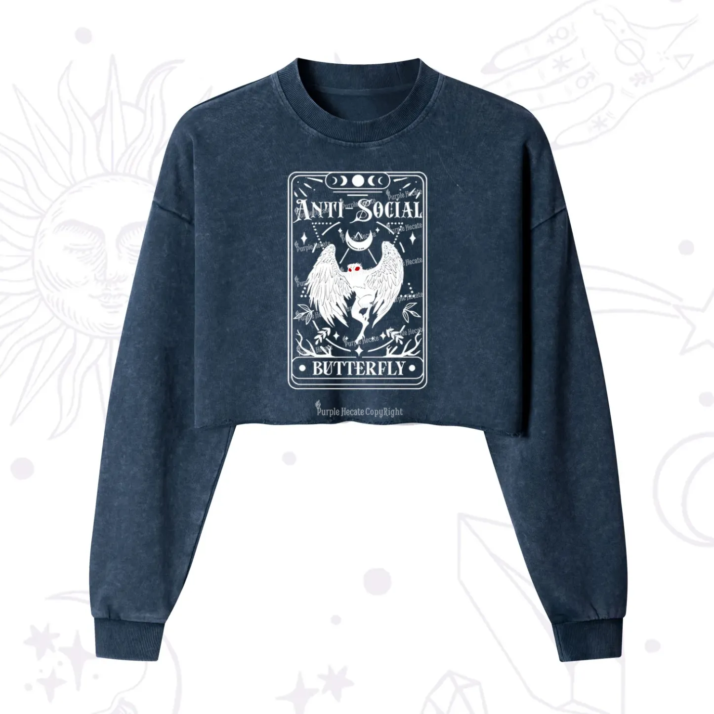 Purplehecate The Antisocial Butterfly Oracle Card Cropped Washed Sweatshirt