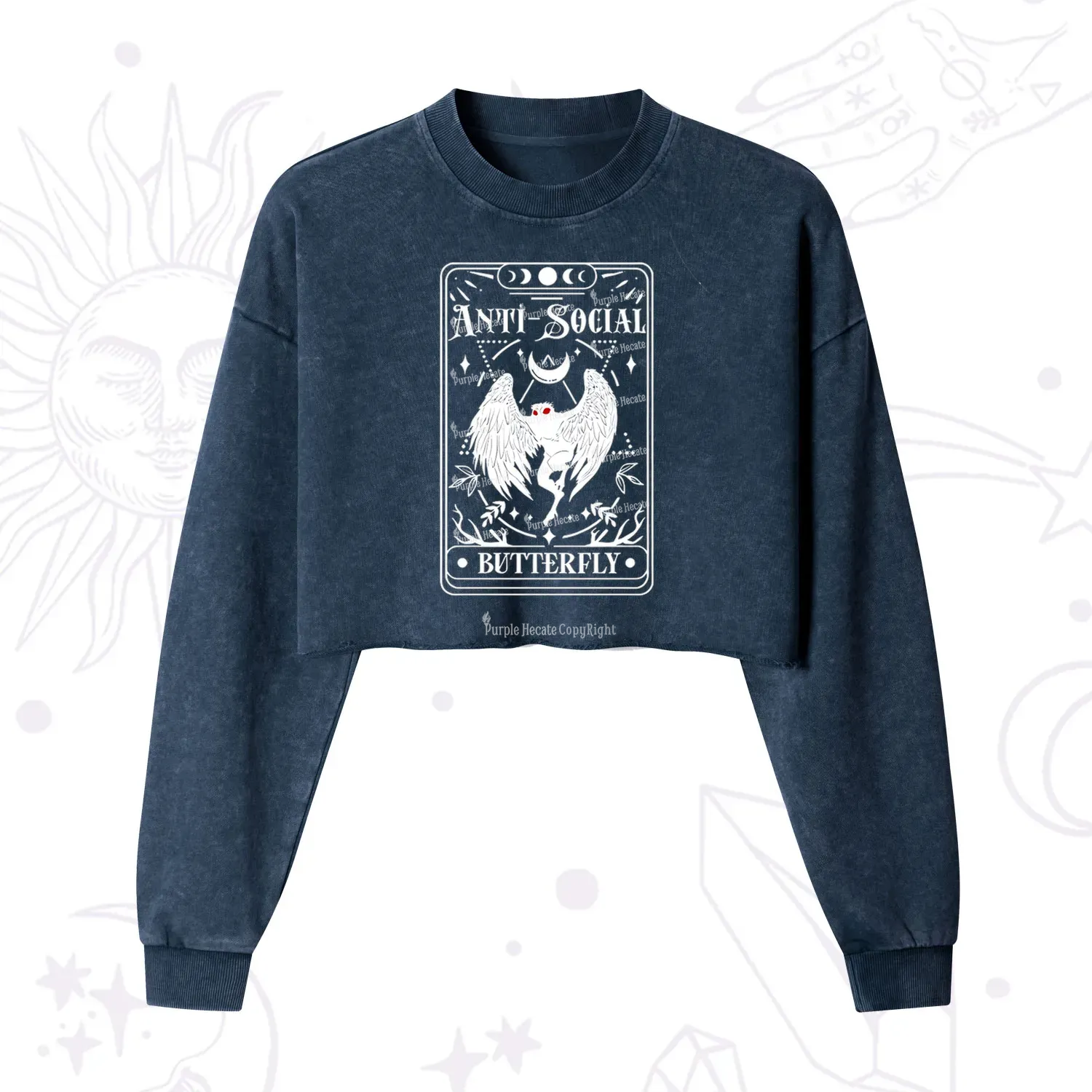 Purplehecate The Antisocial Butterfly Oracle Card Cropped Washed Sweatshirt