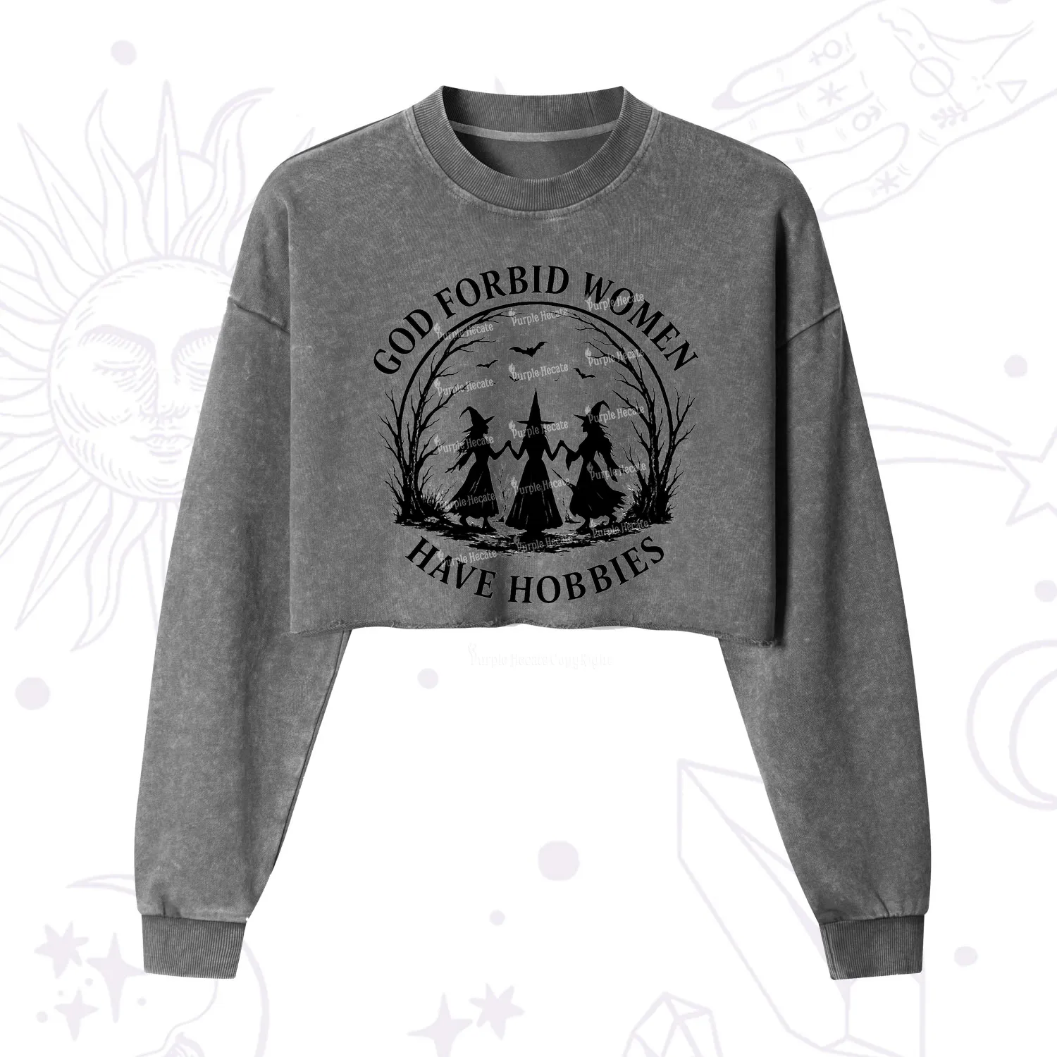 Purplehecate God Forbid Women Have Hobbies Cropped Washed Sweatshirt
