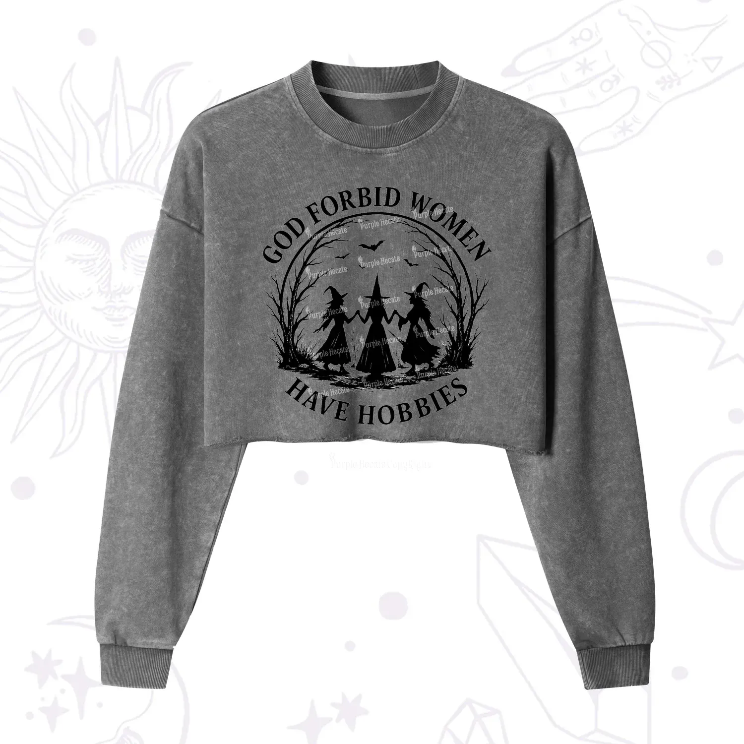 Purplehecate God Forbid Women Have Hobbies Cropped Washed Sweatshirt