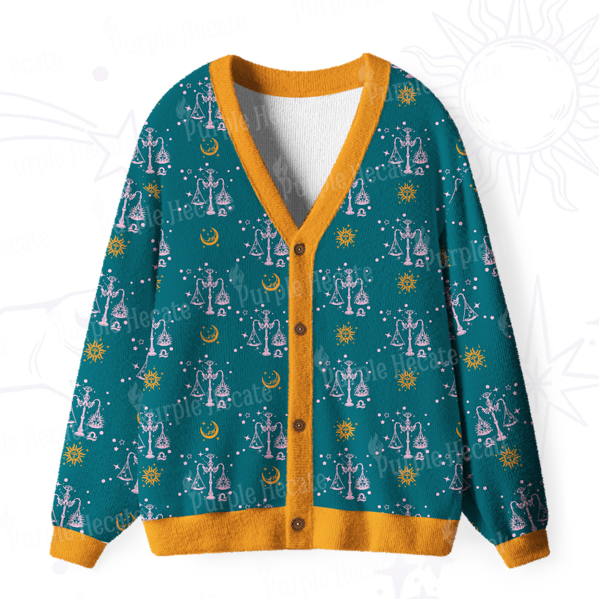 Purplehecate Libra Spirit Zodiac Ugly Cardigan Sweaters