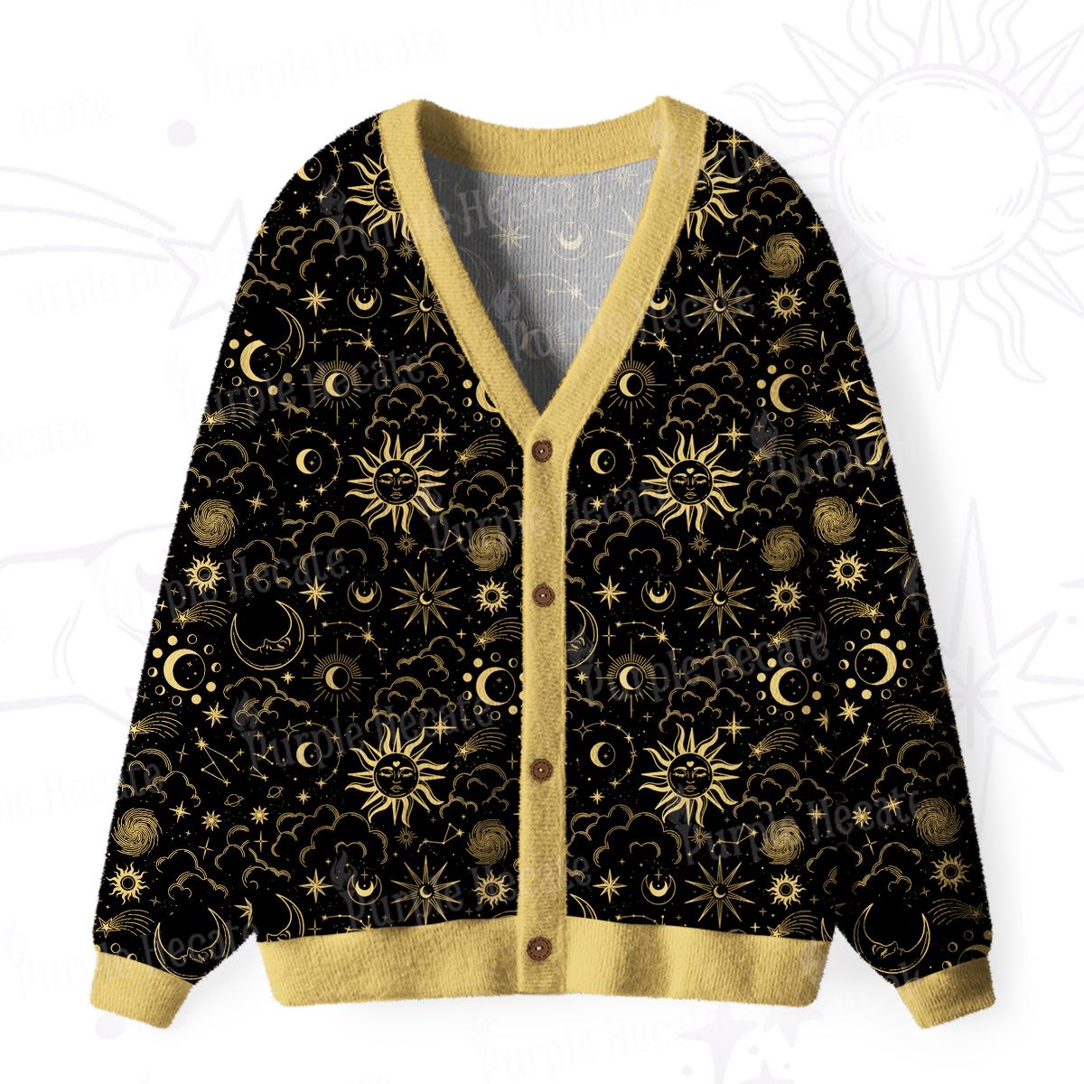 Purplehecate Mysterious Star & Moon Ugly Cardigan Sweaters