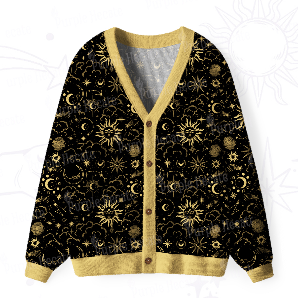 Purplehecate Mysterious Star & Moon Ugly Cardigan Sweaters
