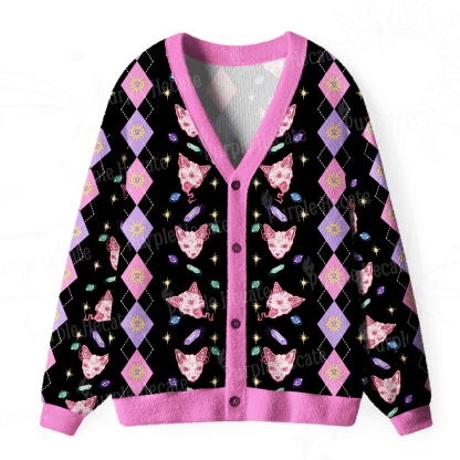 Purplehecate Moon Phase Cat Ugly Cardigan Sweaters