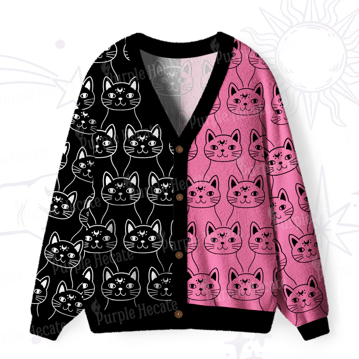 Purplehecate Sketchy Cat Ugly Cardigan Sweaters