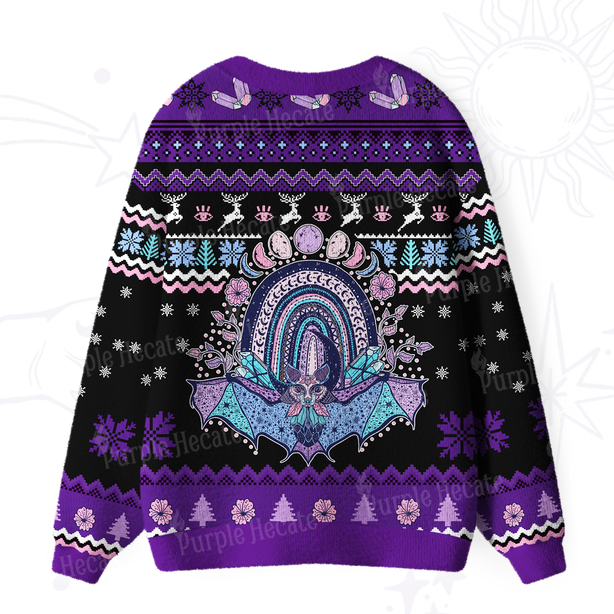 Purplehecate Moon Phase Bat Ugly Cardigan Sweaters