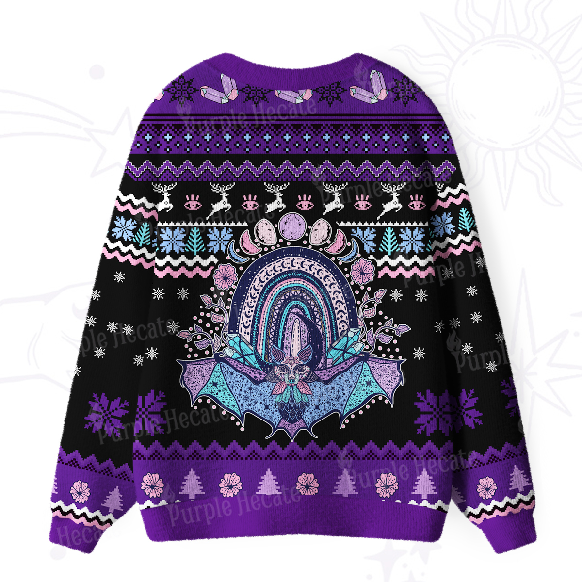 Purplehecate Moon Phase Bat Ugly Cardigan Sweaters