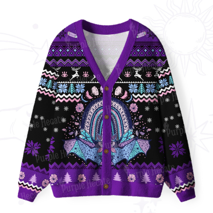 Purplehecate Moon Phase Bat Ugly Cardigan Sweaters