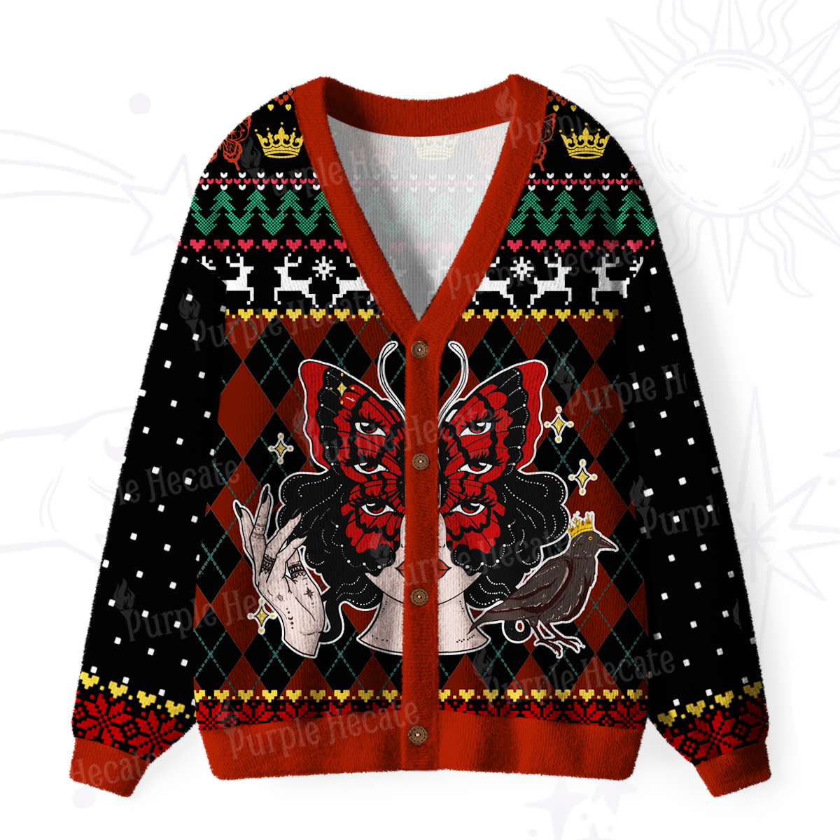 Purplehecate Stay Weird Gothic Butterfly Ugly Cardigan Sweaters