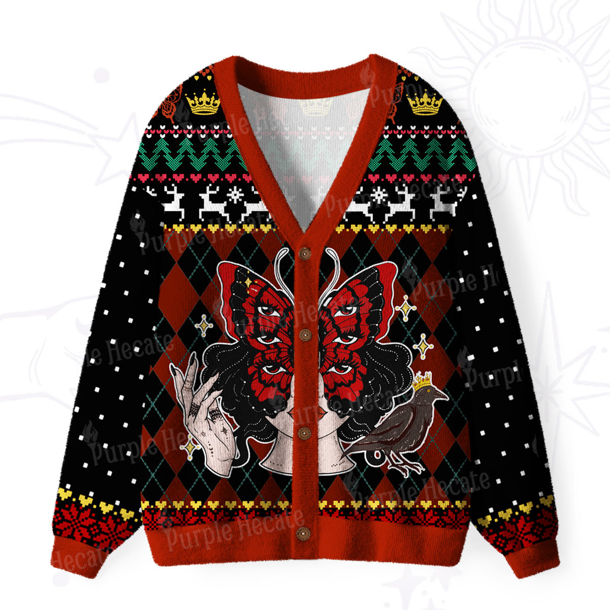 Purplehecate Stay Weird Gothic Butterfly Ugly Cardigan Sweaters