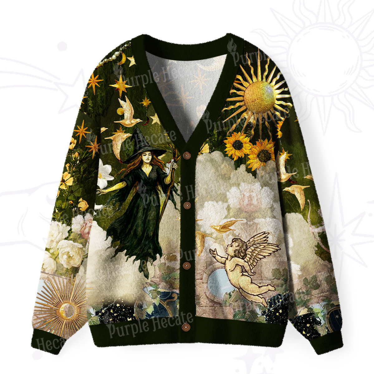 Purplehecate Garden of the Celestial Witch Ugly Cardigan Sweaters