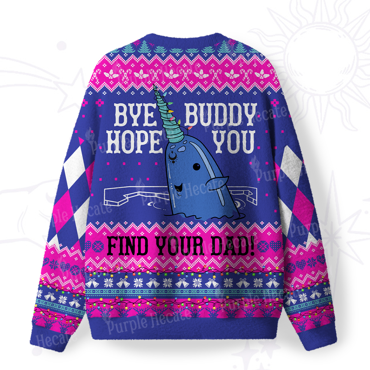 Purplehecate Good Luck Buddy Whale Fuzzy Ugly Christmas Sweatshirt
