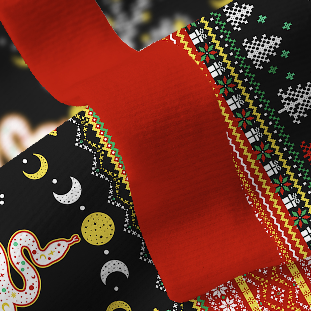 Purplehecate Snake And Moon Phase Fuzzy Ugly Christmas Sweatshirt