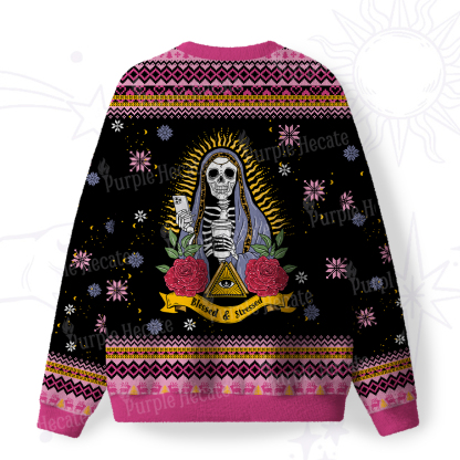 Purplehecate Blessed And Stressed Fuzzy Ugly Christmas Sweatshirt