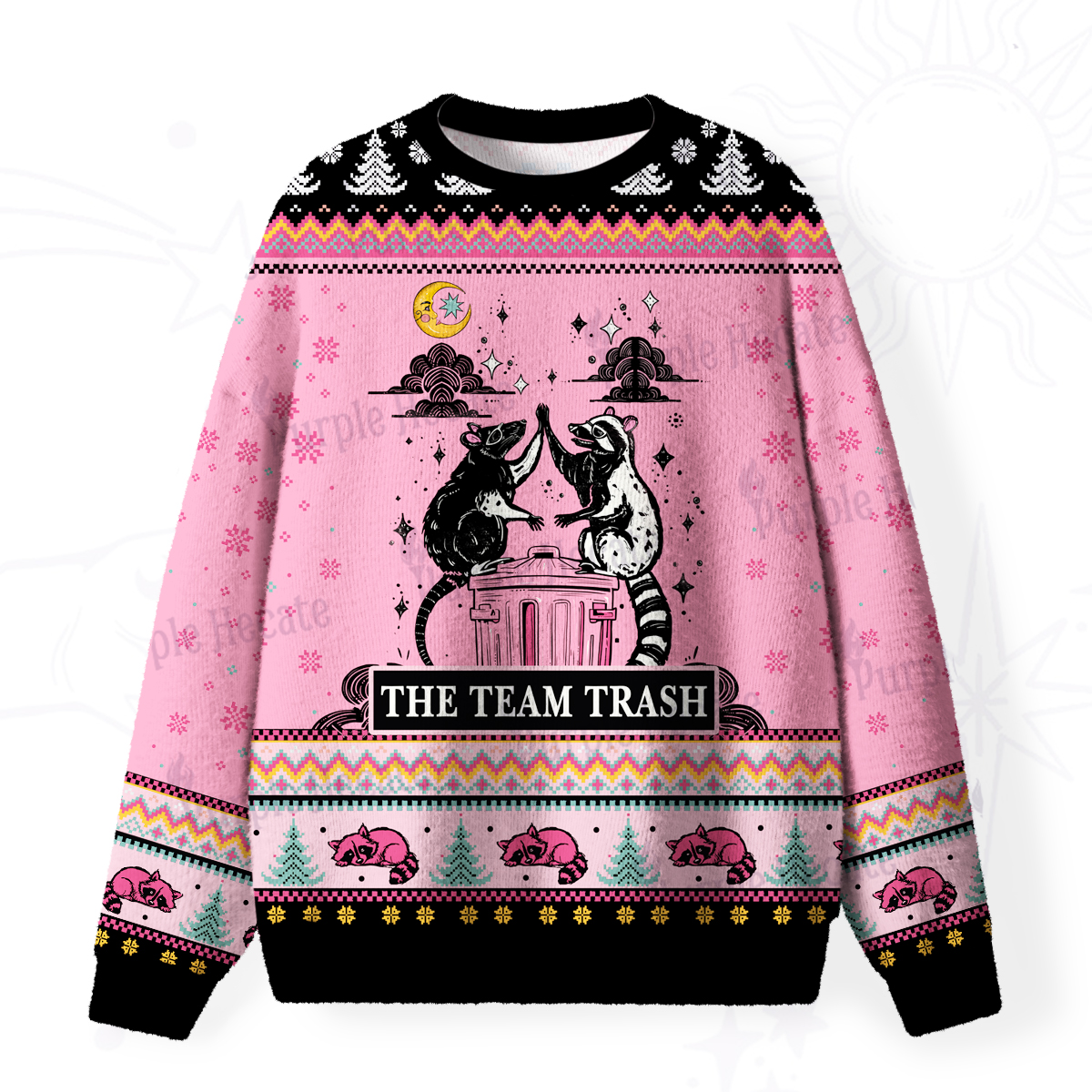 Purplehecate The Team Trash Opossum Fuzzy Ugly Christmas Sweatshirt