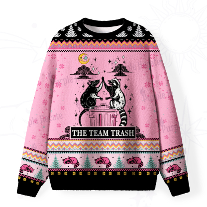 Purplehecate The Team Trash Opossum Fuzzy Ugly Christmas Sweatshirt