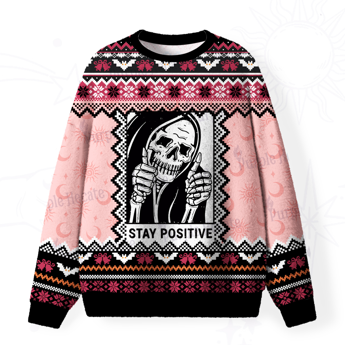 Purplehecate Stay Positive Fuzzy Ugly Christmas Sweatshirt