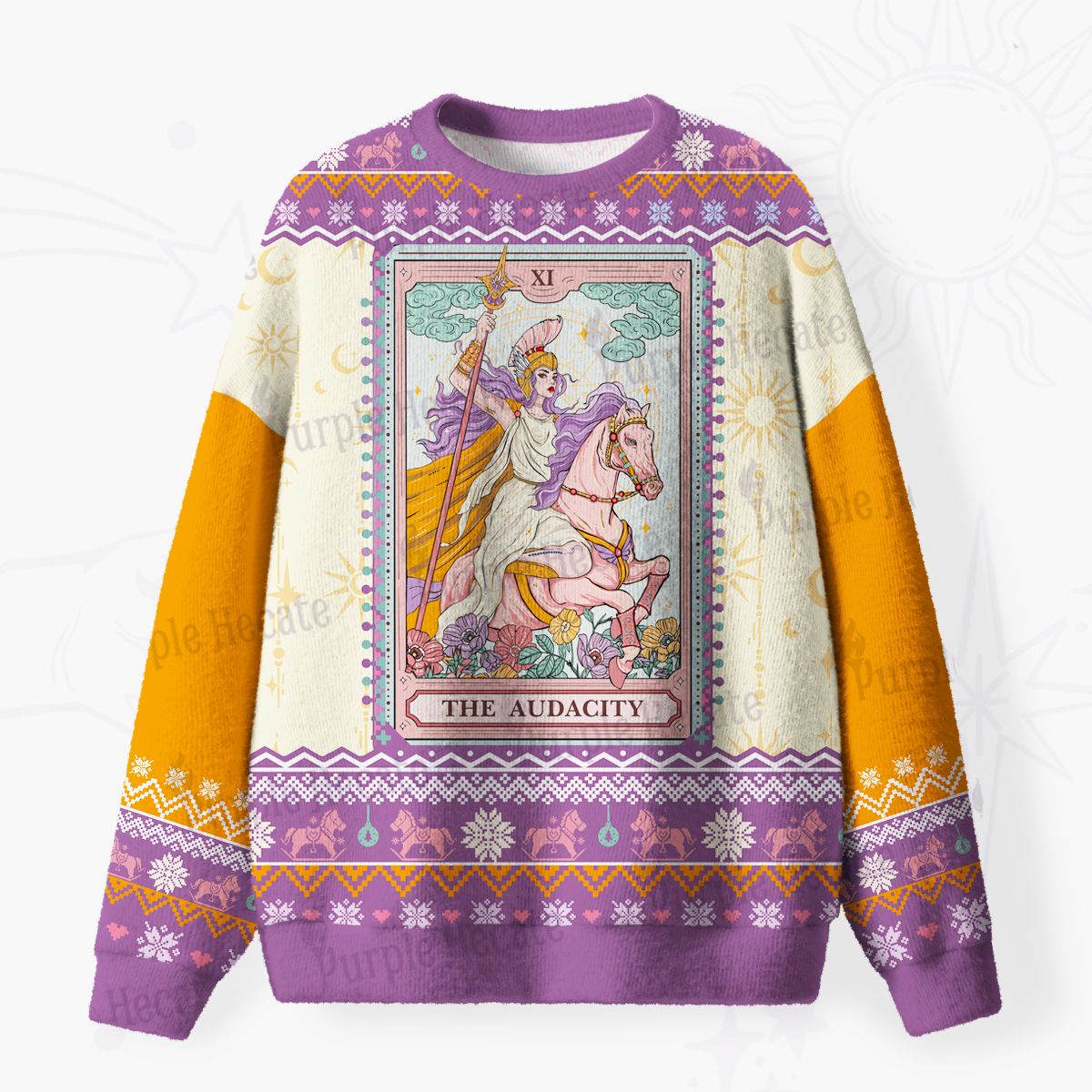 Purplehecate The Audacity Tarot Card  Fuzzy Ugly Christmas Sweatshirt