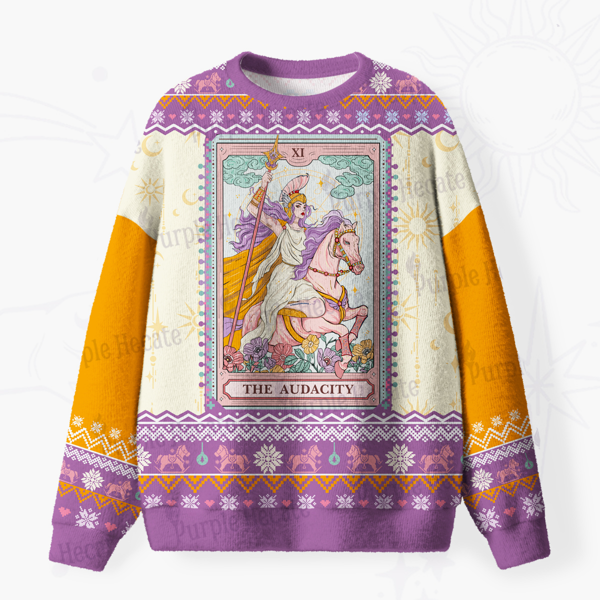 Purplehecate The Audacity Tarot Card Fuzzy Ugly Christmas Sweatshirt