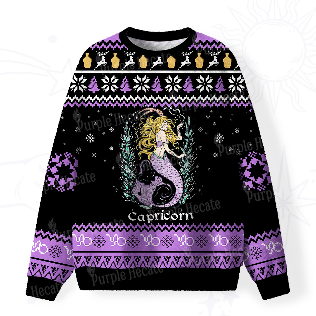 Purplehecate Capricorn Zodiac Fuzzy Ugly Christmas Sweatshirt