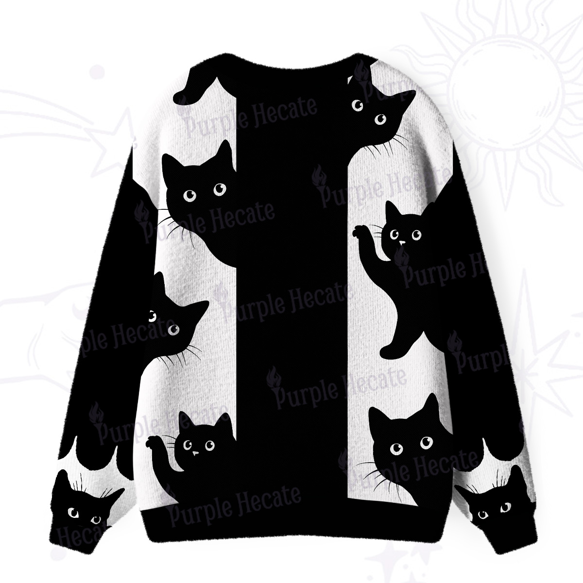 Purplehecate Peekaboo Cats Ugly Cardigan Sweaters