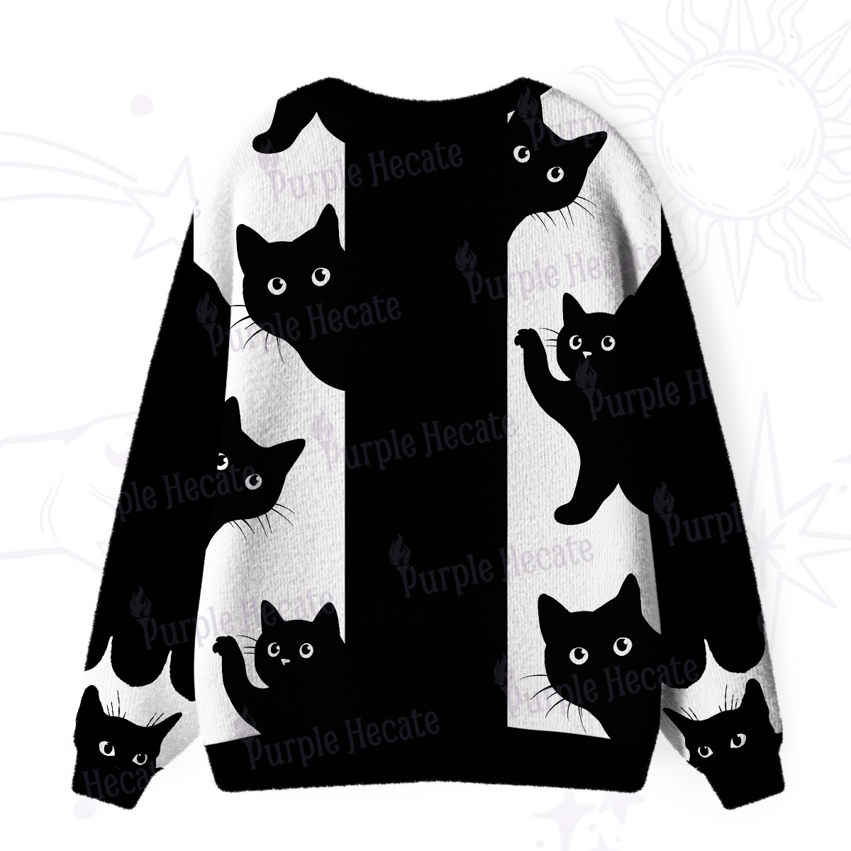 Purplehecate Peekaboo Cats Ugly Cardigan Sweaters