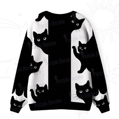 Purplehecate Peekaboo Cats Ugly Cardigan Sweaters