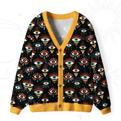 Purplehecate Evil Eye Pattern Ugly Cardigan Sweaters