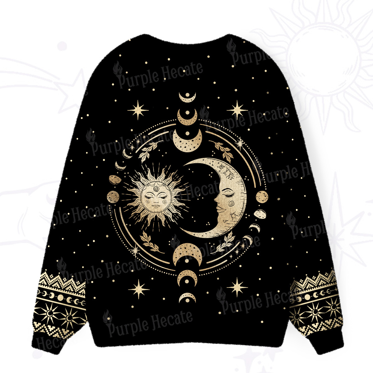Purplehecate Celestial Sun and Moon Ugly Cardigan Sweaters