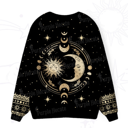 Purplehecate Celestial Sun and Moon Ugly Cardigan Sweaters