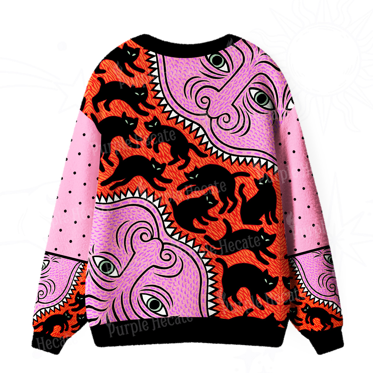 Purplehecate Cats for the Devil’s Feast Ugly Cardigan Sweaters
