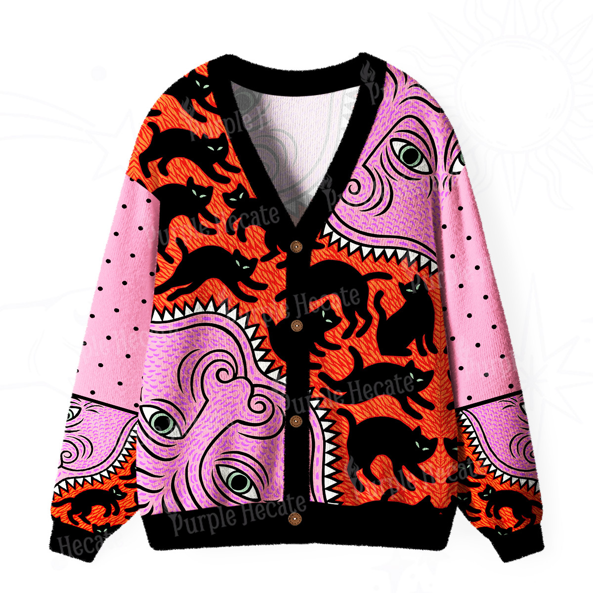 Purplehecate Cats for the Devil’s Feast Ugly Cardigan Sweaters