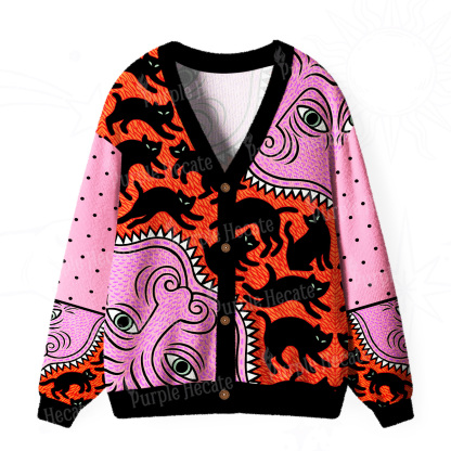 Purplehecate Cats for the Devil’s Feast Ugly Cardigan Sweaters