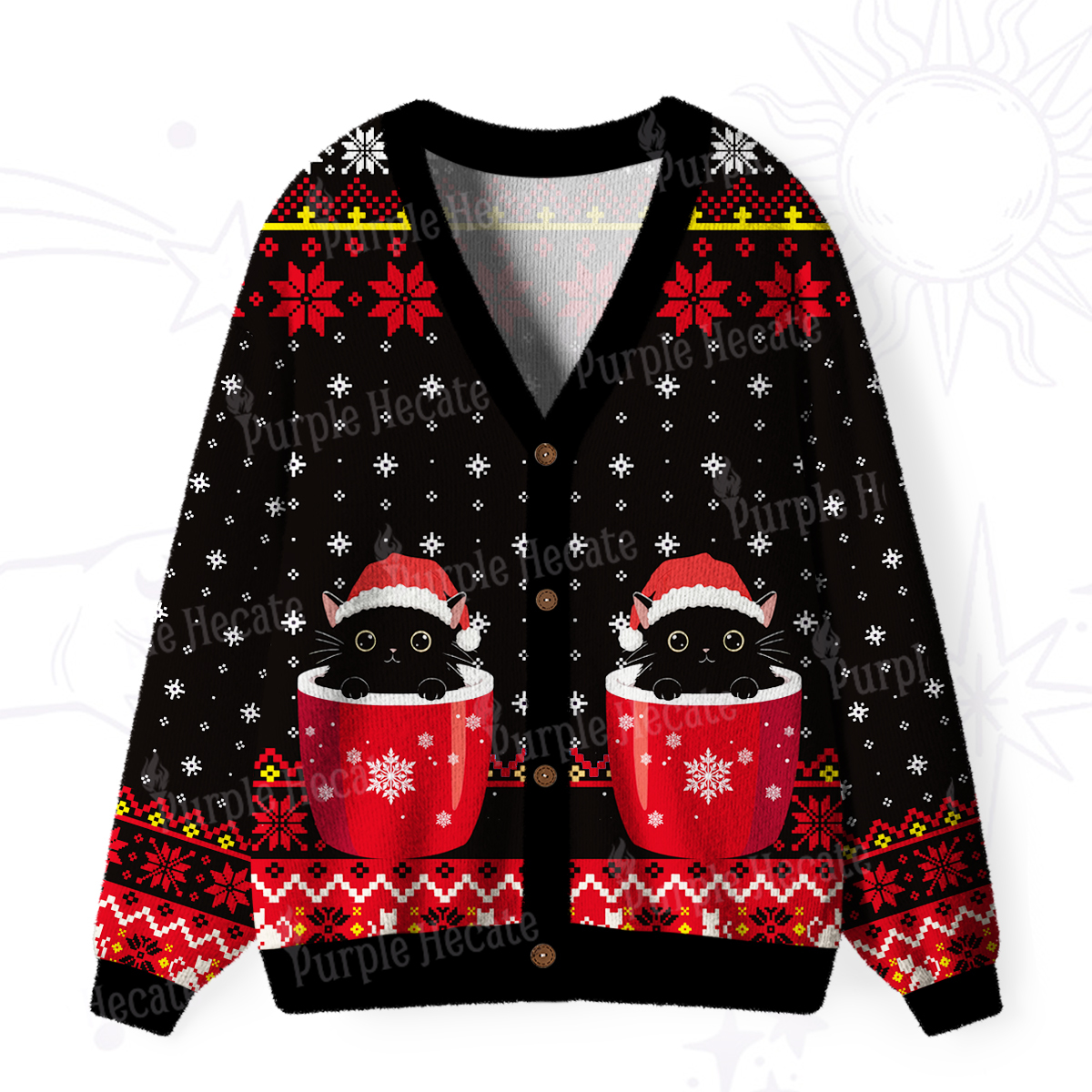 Purplehecate I like Cats And Coffee Ugly Cardigan Sweaters